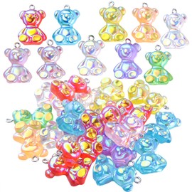 BronaGrand 20pcs Colorful Resin Bear Charms Glitter Teddy Bear Charm Pendants Bear Bead Charms for Jewelry DIY Earrings Necklace Bracelet Keychains Making and Crafting