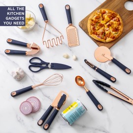 COOK WITH COLOR Kitchen Gadget Set Copper Plated Stainless Steel Utensils with Soft Touch Handles, Copper Navy, 10 Pieces