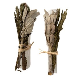 VIE Mini Smudge Cluster, White Sage with Cedar and Selenite Wand 4", Pack of 2