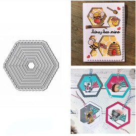 7PCS Hexagon Layered Line Frame Metal Die Cuts, Hexagonal Border Cutting Dies Cut Stencils Card Paper Craft DIY Template Metal Cutting Dies Album Embossing Paper Dies for Card Making Scrapbooking