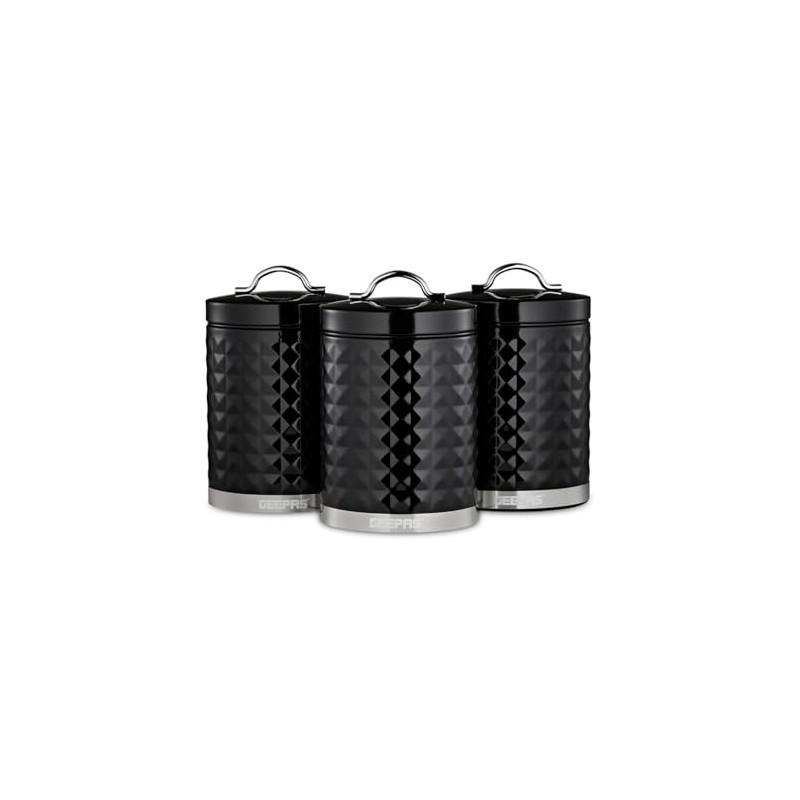 GEEPAS Argyle 3-Piece Tea Coffee Sugar Canisters Set | 1.3L