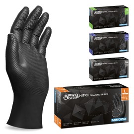 Progrip Disposable Gloves, Black, Extra Strong, Nitrile Gloves, L, 2 x Thicker, Disposable Gloves with Diamond Grip, Work Gloves for Workshop, Industry & Assembly, Pack of 50