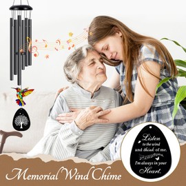 Sympathy Wind Chimes, 26" Memorial Hummingbird Wind Chimes for Loss of Loved One Prime, Sympathy Bereavement Memorial Gift for Loss of Mother Father Condolence Remembrance Decor Outdoor Garden