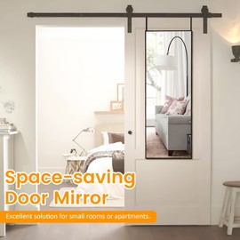 NeuType Over The Door Mirror Full Length Miror, 44"x16" Door Mirror Full Length Hanging Over Door with 2 Hangers or Leaning Against Wall, Mirror for Bedroom Dorm Living Room, Alluminum Black Frame