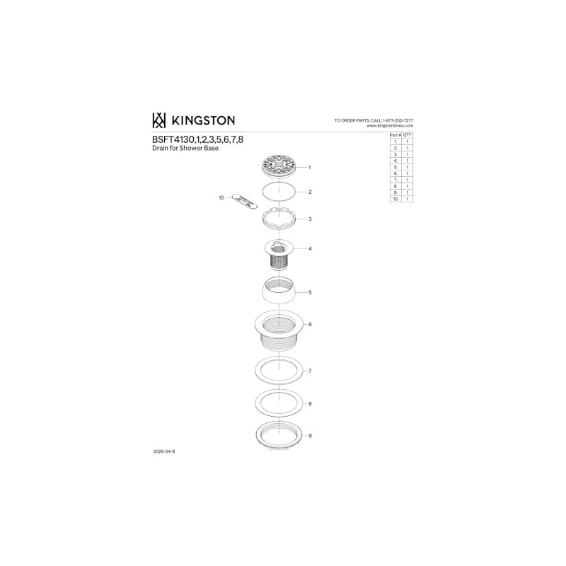 Kingston Brass BSFT4135 Watercourse 4-1/4" Round Brass Shower Base Drain,