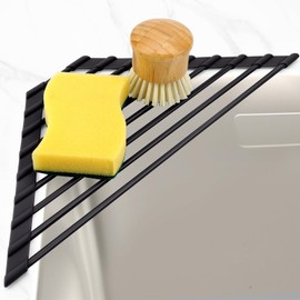 MERRYBOX Triangle Roll Up Dish Drying Rack Over The Sink, 2024 Anti-Rust Sink Drying Rack with Full Silicone Wrapped for Top of Sink Coner, Anti-Slip Sink Organizer for Kitchen