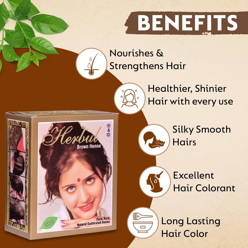 Herbul Henna Hair Dyes (Brown, 6 Sachets x 10 g