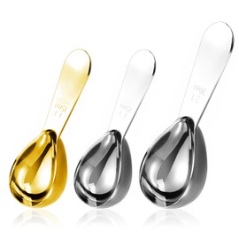 NILLOS Coffee Measuring Spoon, 3 PCS Gold and Silver Stainless Steel Coffee Scoops for Coffee Beans, Sugar, Flavourings (15ml, 30ml)