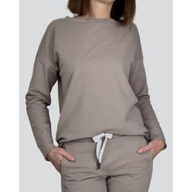 Elbsand Women's Sweat Set 2 Pack - Sweatshirt & Sweatpants Made of Soft Cotton Quality - Comfortable, Stylish and Warming, Silver sand