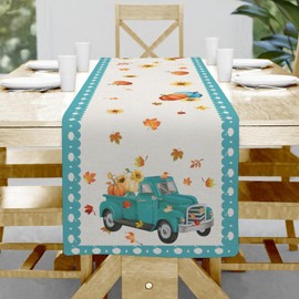 Pumpkin Table Runner,Thanksgiving Linen Farmhouse Table Runners,Kitchen Dining Table Runner Dresser Scarves for CoffeeTable Sofa Bedroom Home Living Room Decor Thanksgiving Pumpkin 13×72inch