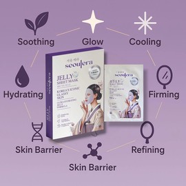 Seoulera K-Beauty Feuchtigkeits-Jelly-Stoffmaske – Niacinamid, Grüntee, Centella – empfindliche und trockene Haut – Vegan, Anti-Aging – parabenfrei – koreanischer Glanz – 1 Stück
