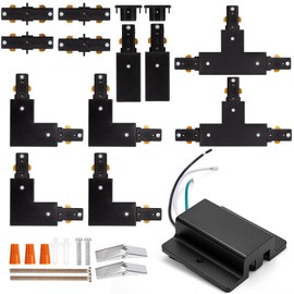 H Track Lighting Connector Kit - iCreating H Track Lighting Rails Connectors Black, 3 Wire Track Lighting Fixtures Accessories All in One Kit for Single Circuit H Type LED Track Lighting Heads System