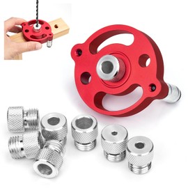 Woodworking Drill Hole Locator, OJTOJT Vertical Self-Centering Dowel Gauge Set with 3/4/5/6/7/8/9/10 mm Drill Bushings Drilling Aid for DIY Work with Wood (Red)