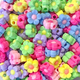 Pack of 100 Random Multicoloured Five Petal Flower Beads for Bracelets, Acrylic Flower Beads, Bracelets, DIY Floral Bracelet, Beads, Spacer Beads for Crafts, Necklaces, Jewellery Making