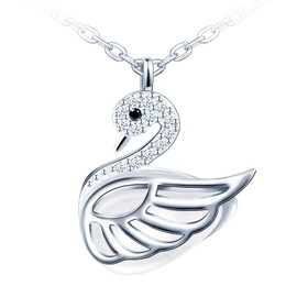 MICMIF 925 Sterling Silver Swan Pendant Swan Women's Pendant with Moonstone and Zirconia Silver Chain Necklace for Women Girls, Cubic Zirconia Sterling Silver Fabric Zirconia Sterling silver, Cubic