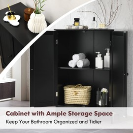 Giantex Storage Cabinet with Doors and Shelves - Freestanding Storage Organizer with Anti-tipping Device, Entryway Storage Unit for Living Room, Bedroom, Home Decor, Bathroom Floor Cabinet (Black)
