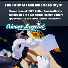 1 Pair (2 Gloves) - Gloves Legend - 100% Cotton White Marching Band Parade Formal Costume Dress Costume Gloves For Men - XL