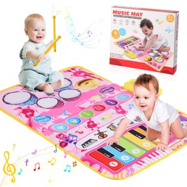iFunLong Musical Toys Mat for 1 2 3 Year Old Girls, 2 in 1 Baby Piano Drum Mat, 1-6 Year Girls Music Educational Toys, Toddler Toys 1st Birthday Presents Easter Gifts for Kids
