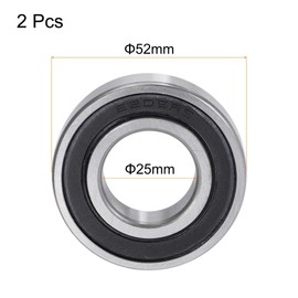 sourcing map 6205-2RS Deep Groove Ball Bearings 25mm Bore 52mm OD 15mm Thick Double Sealed Chrome Steel 2pcs