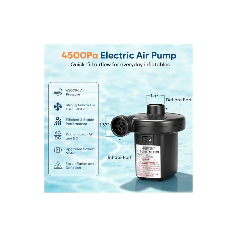 AGPTEK Powerful Electric Air Pump for Quick Inflation & Deflation