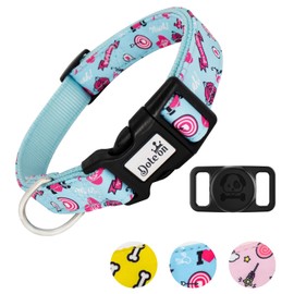 Dote on Dog Collar Airtag Adjustable Dog Collar with Beautiful Design Patterns Medium Soft Nylon Dog Collars for Small Medium Large Dogs L 16-24inches Blue