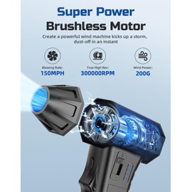 Compressed Air Duster -300000RPM Air Blower Gun Replace Dust Off Canned Air Spray, 8000mAh Battery Keyboard Cleaner Electronic Cleaning Kit, Mini Turbo Jet Dry Blower for PC/Computer/Blaster