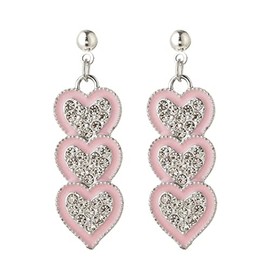Three Heart Earrings for Women Dainty Bling Crystal Sparkling Full Clear Love Rhinestone Drop Dangle Earrings Fashion Stud Earrings Fashion Gift Party Jewelry (Pink)