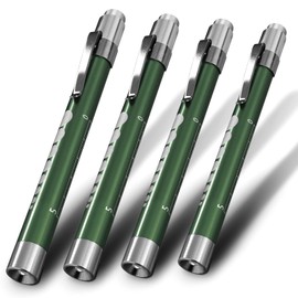 4 Pack | Green - RE-GEN LED Pen Light Doctors Nurses Eye Pupil Gauge Diagnostic Inspection Penlight Torch Flashlight | Pocket Clip Push Button Switch