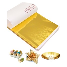 CINHOLL 100 Pcs Gold Leaf Sheets for Art Foil Paper Leaves Flakes Resin Crafts Gilding Crafting Nails Furniture Wall Decor 5.04" X 5.32"