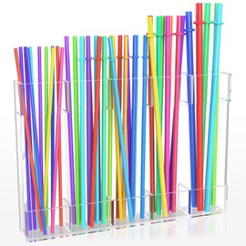 Upgraded 9.8" Large Transparent Acrylic Straw Holder for Cabinet Door – Reusable Tumbler Straw Organizer Storage with Extra-Sticky, No-Residue Double-Sided Tape for Kitchen Counter or Cupboard Storage