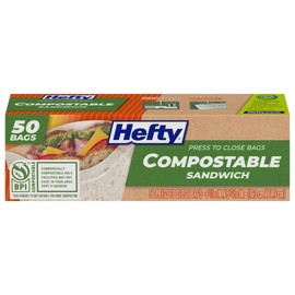 Hefty® Compostable Sandwich Bags Food Storage Bags Press-to-Close Expandable Stand & Fill Bottom 50 Count