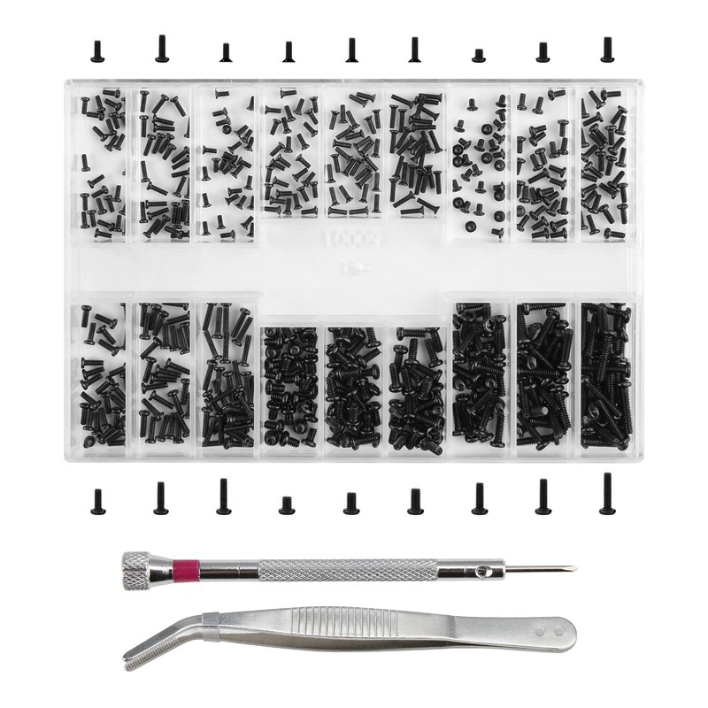 500 Pcs Micro Glasses Screws Repair Kit M1.2/M1.4/M2 with Tweezers,