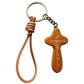 Udyzax Wood Cross Keychain with Leather Rope, Hope Keychain, Baptism Favors Catholic & Christian Gift for Men & Women