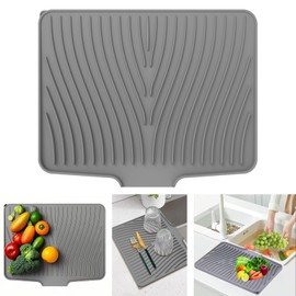 Silicone Dish Drying Mat for Kitchen Counter, Dish Drying Pad Non-Slip Dish Drain Pad with Built-in Drain Lip, Easy Clean Drain Rack Dish Mat for Kitchen Counter, Kitchenware(15.8"x 13")