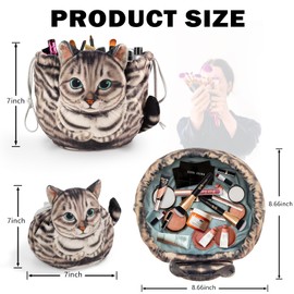 Openhahaha Openhahaha Drawstring Makeup Bag, Cat Makeup Bag, Travel Makeup Organizer, Cosmetic Pouch Bag, Cat Gift for Women, Lay Flat Makeup Bag Gifts for Cat Lovers