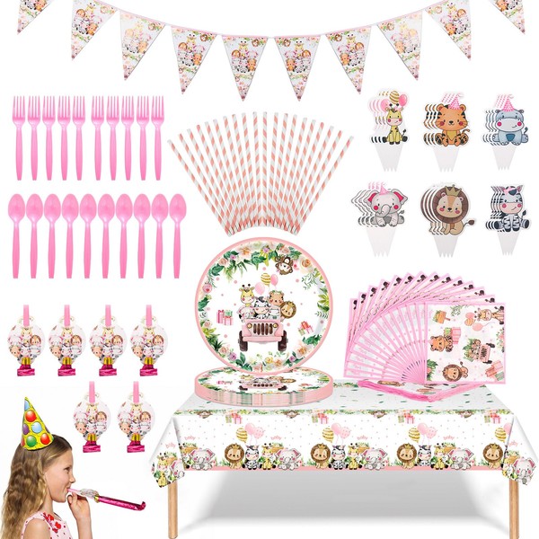 111 Piece Jungle Safari Party Tableware Set, Jungle Decoration Birthday