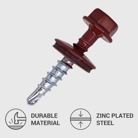 (Pack of 60) Metal Roofing Screws 4.8 x 28 mm Painted Self-Drilling Screws with EPDM Washers Sheet Metal Hex Bolt (60, Oxide Red RAL 3009)