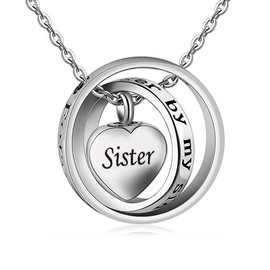 CoolJewelry Urn Necklace Ashes Cremation Memorial Jewelry Carved Locket for Sister No Longer by My Side,Forever in My Heart