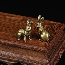 MHYGKTXRA 1 Pair Small Brass Rabbit Figurine Rabbit Statue Ornament House Animal Figurines