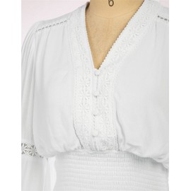 Women's Vintage Peasant Blouse Crochet Lace Long Sleeve Summer Boho Tops White Medium