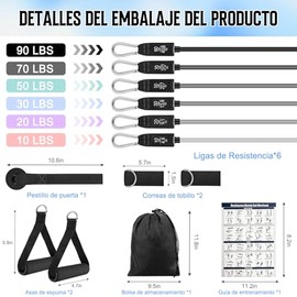 6PCS Ligas De Resistencia, Banda de resistencia de hasta 270 Libras, Banda Elástica Resistencia, Incluye asas, correas para tobillos, bolsa de almacen