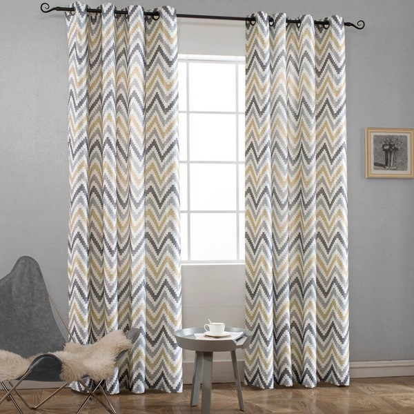 Melodieux Chevron Grommet Top Window Curtains for Living Room, 52