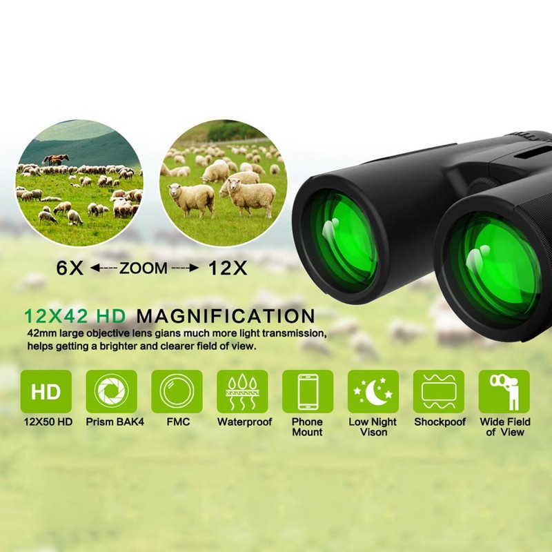 12X42 Binoculars Telescope High Power High Definition Binocular Night Vision