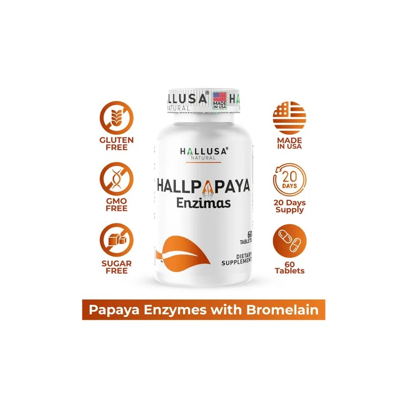Hallusa Papaya Enzyme Enzimas Digestivas 60 Tabletas