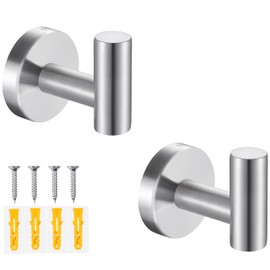 Homagic 2 Pack Silver Bathroom Towel Hooks Robe Hook Holder Wall Mount Heavy Duty Wall Hooks Coat Hook Closet Door for Bathroom Bedroom Hotel Kitchen Garage Pool