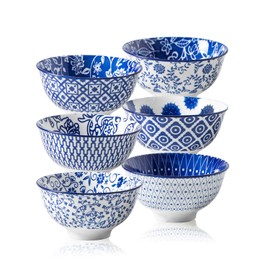 Cerkik Ceramic Dessert Bowls Set - Small 12 Oz Cereal Bowls - 4.75 Inch Ice Cream Bowls for Fruit, Snack, Side Dishes, Dipping Sauce - Microwave Dishwasher Safe - Set of 6 - Vintage Blue