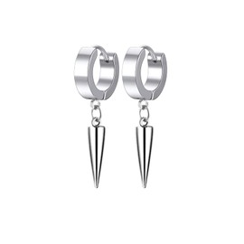 Unisex Punk Hip Hop Stainless Steel Silver Black Gold Tone Lock Thunder Lightning Bolt Dangle Huggie Hoop Earrings Gift for Women Men Boy Teens, Stainless Steel, No Gemstone