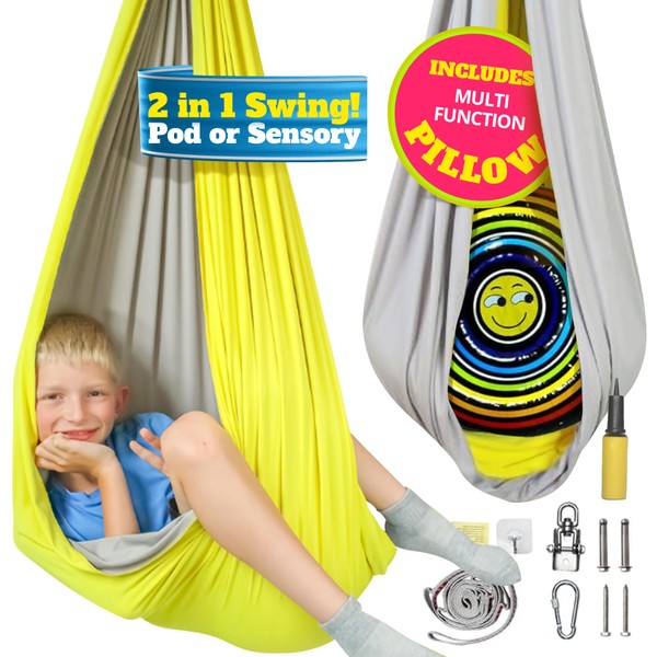 Cheerful Casa Sensory Swing Indoor Outdoor for Kids | Kids Pod Swing & Autism Swing | Strong & Reversible Hanging Swing up to 200 lbs | Kids Hammock ADHD Chair | Sensory Swing for Kids