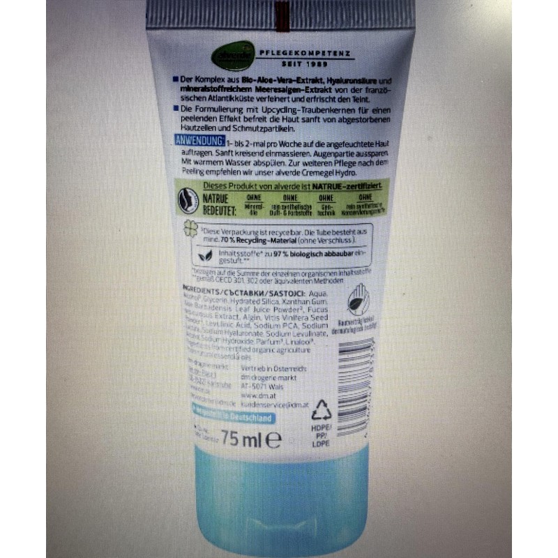 alverde NATURKOSMETIK Hydro Gesichtspeeling, 75 ml