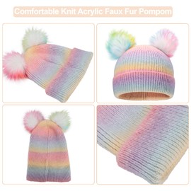LUCKYBUNNY Kids Pom Pom Beanies Winter Caps Toddler Girls Warm Fleece Lined Knit Hat for 7-14 Years Old